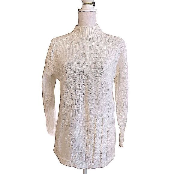 Vintage 80s white cotton cable knit sweater - classic elements size large - Picture 2 of 9